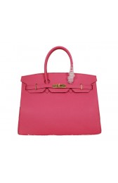 Fake Hermes Birkin 35CM Tote Bag Rose Clemence Leather H35 Gold PY1780GR32