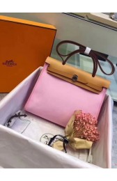 Fake Hermes Herbag 31CM Original Canvas Leather & Calfskin 45987 Pink&Apricot PY826IL96