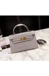 Fake Hermes Kelly 19cm Tote Bag crocodile Leather KL19 light gray PY757GR32