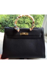 Fake Hermes Kelly 32cm Shoulder Bag Black Calfskin Leather K32CL Gold PY1096Js36