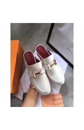 Fake Hermes Leather Slipper HO782LD white PY3374Sq37