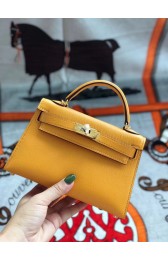 Fake Hermes original mini Kelly chevre mysore K19CM Mango yellow&Gold Metal PY597oA83