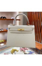 Fashion Hermes Kelly 28cm Shoulder Bags Epsom Leather KL28 creamy-white Gold hardware PY159wc24