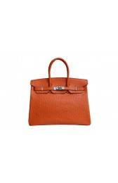 Fashion Hermes Kelly 35cm Top Handle Bag Orange Ostrich Leather Silver PY1829Of26