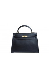 First-class Quality Hermes Kelly 32cm Shoulder Bag Black Saffiano Leather K32 Gold PY1808xO55