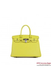 Hermes Birkin 30CM Tote Bags Lemon Clemence Leather Silver PY1875Yv36