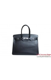 Hermes Birkin 35CM Tote Bag Black Clemence Leather H6089 Silver/Gold PY1874tQ92