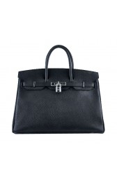 Hermes Birkin 35CM Tote Bag Black Grainy Leather Silver PY1594JF45