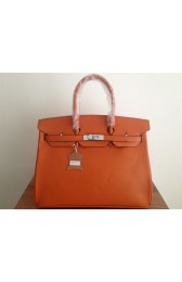 Hermes Birkin 35CM Tote Bag Orange Clemence Leather H6089 Silver PY1398PE71