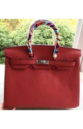 Hermes Birkin 35CM Tote Bag Red Litchi Leather BK35 Silver PY1111ta99