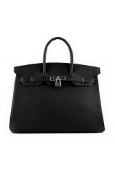 Hermes Birkin 35CM Tote Bags Black Grainy Leather H-35 Silver PY1421bp40