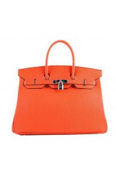 Hermes Birkin 35CM Tote Bags Orange Grainy Leather H-35 Silver PY1425Rp39