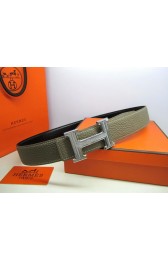 Hermes Calf Leather Diamond Belt HB118 Khaki Silver PY3816pZ48