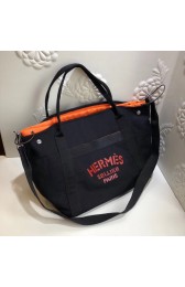 Hermes Canvas Shopping Bag H0734 black PY735Pu45