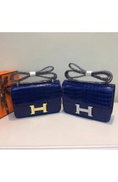 Hermes Constance Bag Croco Leather H9978C Blue PY874KV49