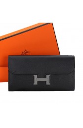 Hermes Constance Long Wallets Original Calfskin Leather A909 Black Wallets PY2207ag52