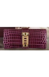 Hermes Croco Leather Clutch H88017 Purple PY1023Ac56