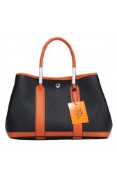 Hermes Garden Party 30cm Tote Bags Grainy Leather Black&Orange PY1351JD28