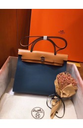 Hermes Herbag 31CM Original Canvas Leather & Calfskin 45987 Blue&Apricot PY558PC54