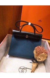 Hermes Herbag 31CM Original Canvas Leather & Calfskin 45987 Blue&Black PY556mD58