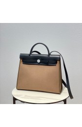 Hermes Herbag 31CM Original Canvas Leather & Calfskin 48887 Cream&black PY110xy73