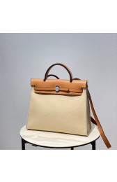 Hermes Herbag 31CM Original Canvas Leather & Calfskin 48887 Offwhite&Camel PY123cE58