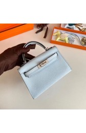 Hermes Kelly 19cm Shoulder Bags Epsom Leather KL19 Silver hardware Glacier blue PY188SS41