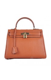 Hermes Kelly 28cm Shoulder Bags Orange Grainy Leather Gold PY1577QN24