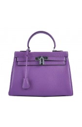 Hermes Kelly 28cm Shoulder Bags Purple Grainy Leather Silver PY1572Yn66