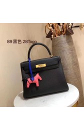 Hermes Kelly 28cm Shoulder Bags Togo Leather KL28 Black PY446qD73