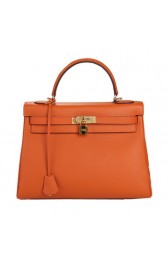 Hermes Kelly 32cm Shoulder Bag Orange Original Leather K32 Gold PY1657ge92