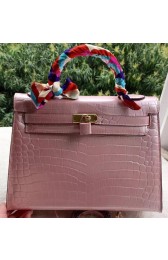 Hermes Kelly 32cm Shoulder Bag Pink Croco Leather K32CL Gold PY1091Ul96