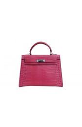 Hermes Kelly 32cm Shoulder Bag Pink Croco Patent Leather K32 Silver PY1836dA83