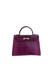 Hermes Kelly 32cm Shoulder Bag Purple Croco Patent Leather K32 Gold PY1833QS83