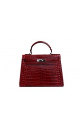 Hermes Kelly 32cm Shoulder Bag Red Croco Patent Leather K32 Silver PY1834dC47