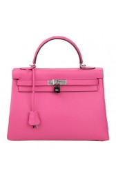 Hermes Kelly 32cm Shoulder Bag Rose Original Leather K32 Silver PY1650Hk55