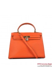 Hermes Kelly 32cm Shoulder Bags H6108 Orange Leather Gold PY1916UW33