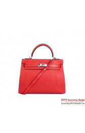 Hermes Kelly 32cm Top Handle Bag Light Red Woven Leather Silver PY1899AT21