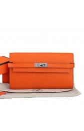 Hermes Kelly Original Leather Bi-Fold Wallet A708 Orange PY2238KV49