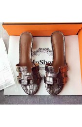 Hermes Leather Slipper HO742 Silver PY3379fz60