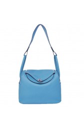 Hermes Lindy 30CM Havanne Handbags 1057 Light Blue Leather Silver Hardware PY1946hl54