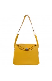 Hermes Lindy 30CM Havanne Handbags 1057 Yellow Leather Silver Hardware Handbags PY1948kH80