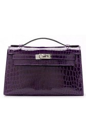 Hermes MINI Kelly 22cm Clutch Croco Leather KL22 Purple PY1088pZ48