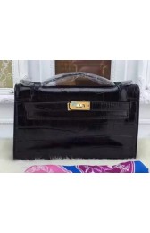 Hermes MINI Kelly 22cm Tote Bag Croco Leather KL22 Black PY974zS17