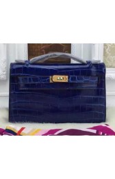 Hermes MINI Kelly 22cm Tote Bag Croco Leather KL22 Blue PY969uZ84