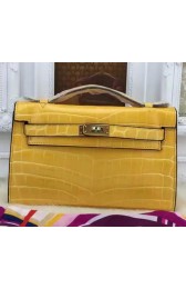 Hermes MINI Kelly 22cm Tote Bag Croco Leather KL22 Yellow PY973Jk12