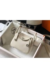 Hermes mini Lindy Original Togo Leather Bag LD19 White&Silver-Tone Metal PY535AT21