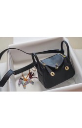 Hermes mini Lindy Togo Leather Bag LD19 black&gold-Tone Metal PY552UW33