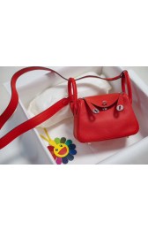 Hermes mini Lindy Togo Leather Bag LD19 red&Silver-Tone Metal PY549Yn66