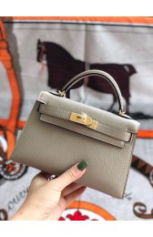 Hermes original mini Kelly chevre mysore K19CM light grey&Gold Metal PY589vJ33